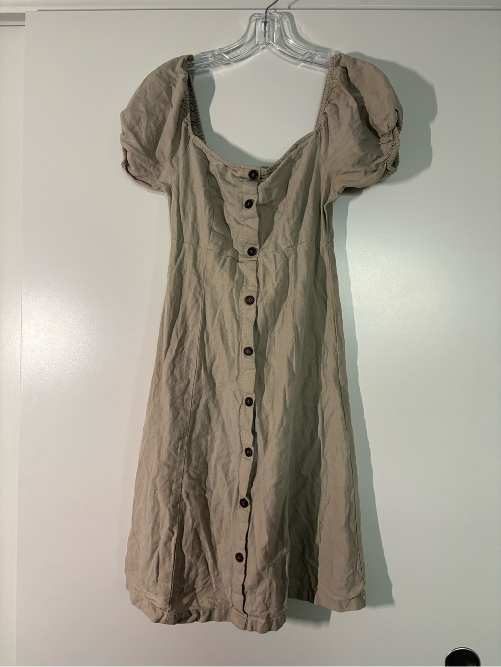 Love Tree Khaki Milkmaid Midi Dress w/ buttons